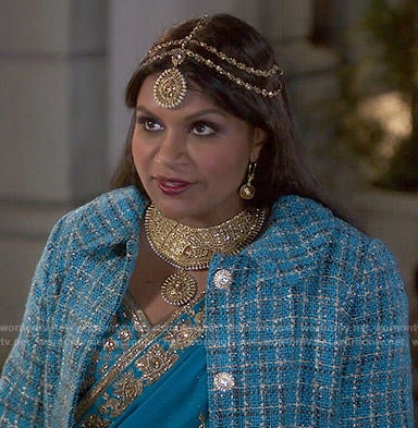 Mindy’s blue tweed coat on The Mindy Project