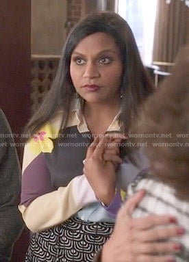 Mindy’s colorblock and floral print blouse on The Mindy Project