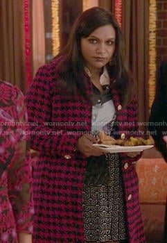 Mindy's pink houndstooth coat on The Mindy Project