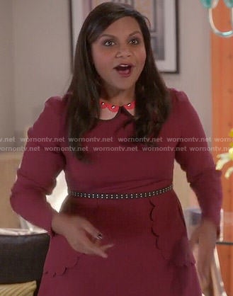 Mindy's red scalloped front dress with studded collar on The Mindy Project