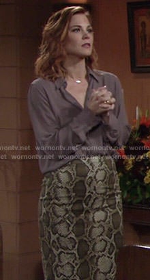 Phyllis's snake print skirt and open back blouse on The Young and the Restless