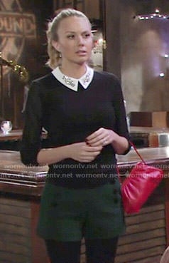 Abby’s black sweater with embellished collar and green shorts on The Young and the Restless