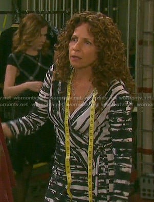 Anne's black and white painted stripe wrap dress on Days of our Lives