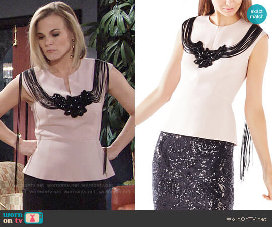 Bcbgmaxazria Virginie Fringe Embellished Top worn by Phyllis Newman (Gina Tognoni) on The Young and the Restless
