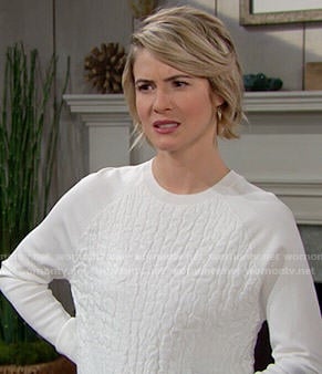 Caroline’s white textured sweater on The Bold and the Beautiful