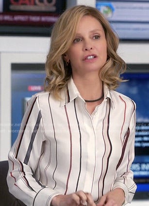 Cat’s striped button front blouse on Supergirl