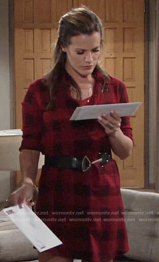 Chelsea's red checked shirtdress on The Young and the Restless