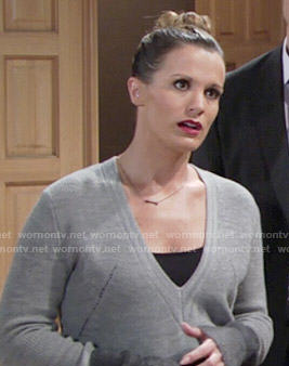 Chelsea's grey v-neck colorblock sweater on The Young and the Restless