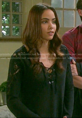 Ciara's black lace-up top on Days of our Lives