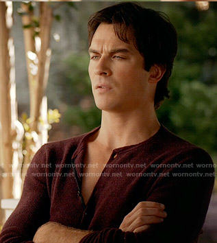 Damon's burgundy henley on The Vampire Diaries
