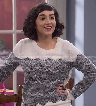 Mandy's white sweater with black lace on Last Man Standing