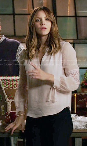 Paige’s blouse with lace inset sleeves on Scorpion