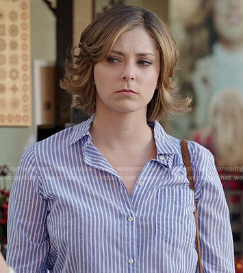 Rebecca's blue striped shirt on Crazy Ex-Girlfriend