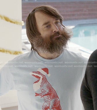 Tandy’s blue santa t-rex t-shirt on Last Man on Earth