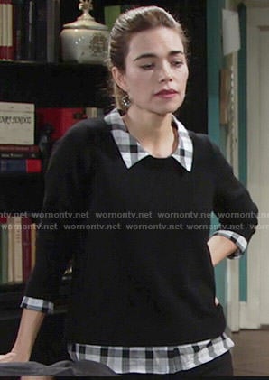 Victoria’s black sweater and checked shirt on The Young and the Restless