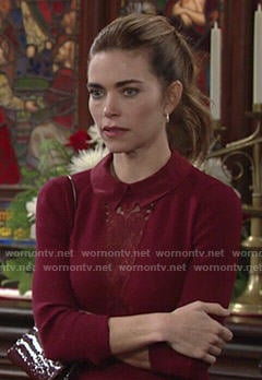 Victoria’s red collared dress with lace inset on The Young and the Restless