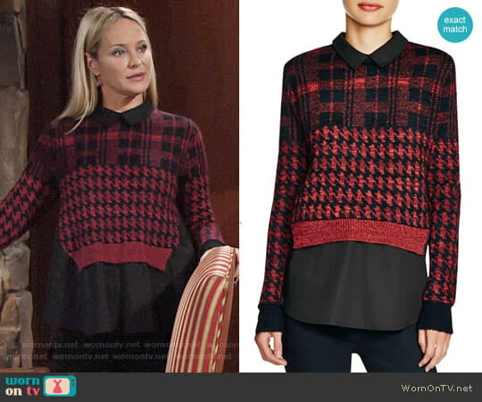 French Connection Layered Effect Printed Sweater worn by Sharon Newman (Sharon Case) on The Young and the Restless