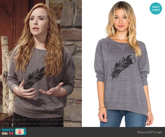 Nation LTD Feather Raglan Sweatshirt worn by Mariah Copeland (Camryn Grimes) on The Young and the Restless