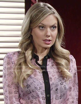 Abby’s pink printed shirt with black trim on The Young and the Restless