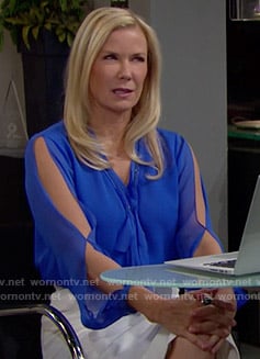 Brooke’s blue split-sleeve blouse on The Bold and the Beautiful