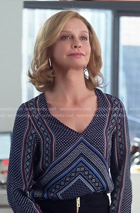 Cat's blue scarf print blouse on Supergirl