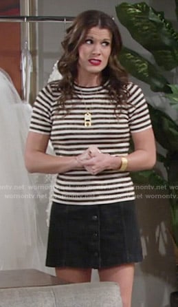 Chelsea’s striped top and button front skirt on The Young and the Restless