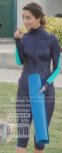 Delia's navy and turquoise workout jacket on Girlfriends Guide to Divorce