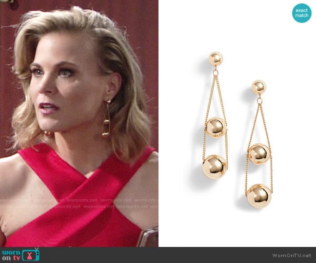 Halogen Triple Sphere Chain Drop Earrings worn by Phyllis Newman (Gina Tognoni) on The Young and the Restless