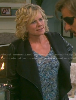 Kayla's blue printed v-neck blouse on Days of our Lives