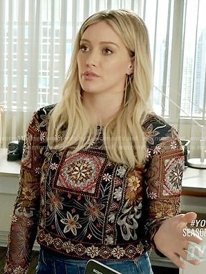 Kelsey's sheer embroidered top on Younger