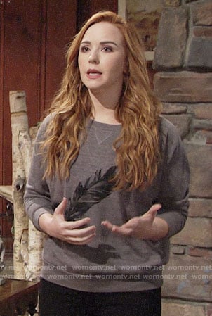 Mariah’s feather print sweatshirt on The Young and the Restless