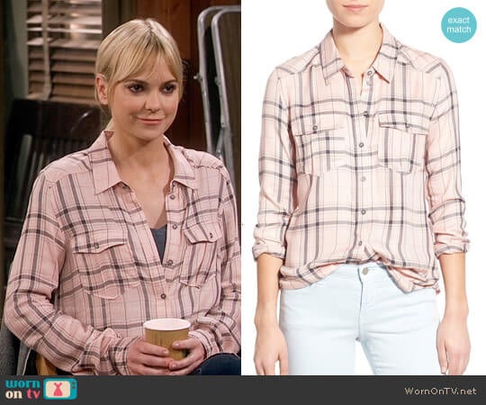 Paige Mya Plaid Shirt in Rosette Steel Grey worn by Christy Plunkett (Anna Faris) on Mom