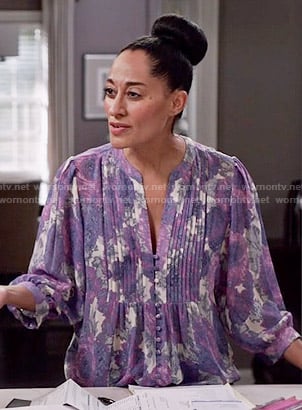 Rainbow’s purple floral pintucked blouse on Black-ish