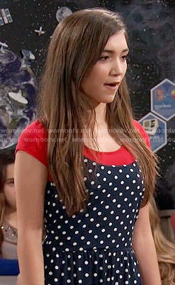 Riley's navy polka dot jumpsuit on Girl Meets World