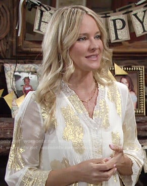 Sharon's white and gold blouse on The Young and the Restless