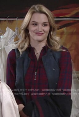 Summer’s red plaid zip-neck shirt on The Young and the Restless