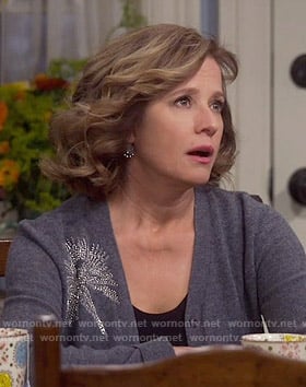 Vanessa’s grey embellished cardigan on Last Man Standing