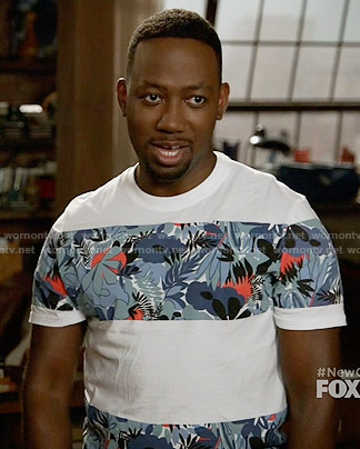 Winston’s floral colorblock tee on New Girl