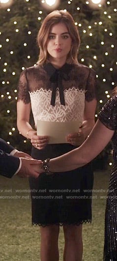 Aria’s black and white lace dress on Pretty Little Liars