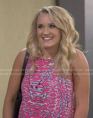 Gabi's pink abstract print top on Young and Hungry