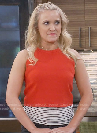 Gabi's red scalloped trim top on Young and Hungry