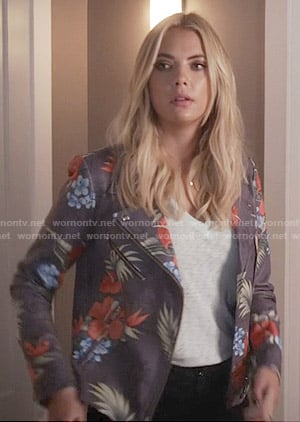 Hanna's floral moto jacket on Pretty Little Liars