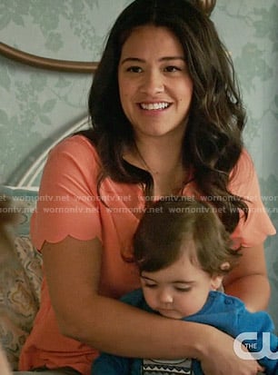 Jane’s coral scalloped trim top on Jane the Virgin