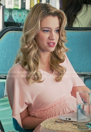 Petra's pink smocked-waist maternity dress on Jane the Virgin