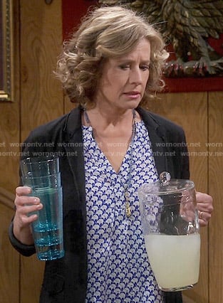 Vanessa's blue elephant print top on Last Man Standing