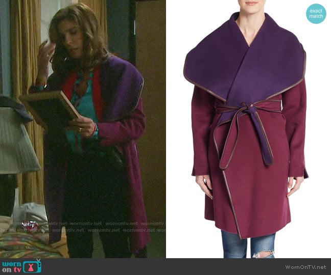 Vince Leather-trim Double-Face Wrap Coat worn by Hope Williams (Kristian Alfonso) on Days of our Lives