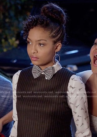 Zoey’s Eiffel Tower print shirt and striped top on Black-ish