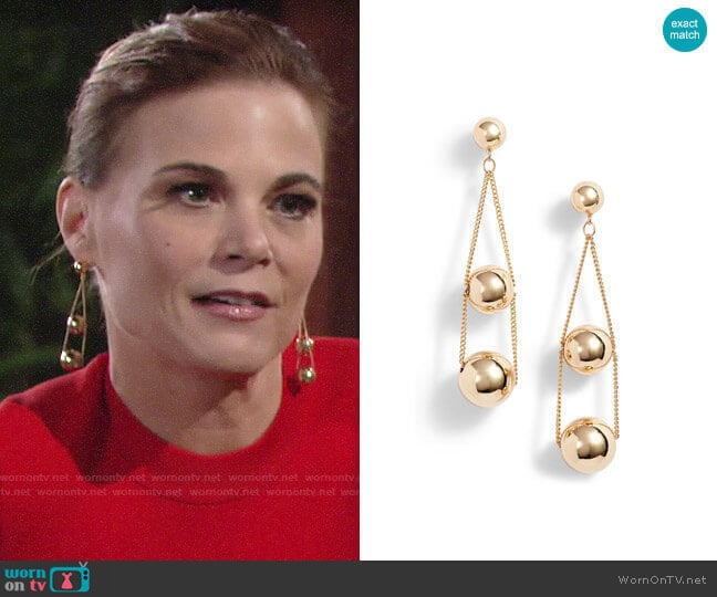 Halogen Triple Sphere Chain Drop Earrings worn by Phyllis Newman (Gina Tognoni) on The Young and the Restless