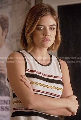 Aria’s fringed stripe top on Pretty Little Liars