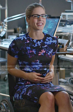Felicity's black and blue floral dress on Arrow